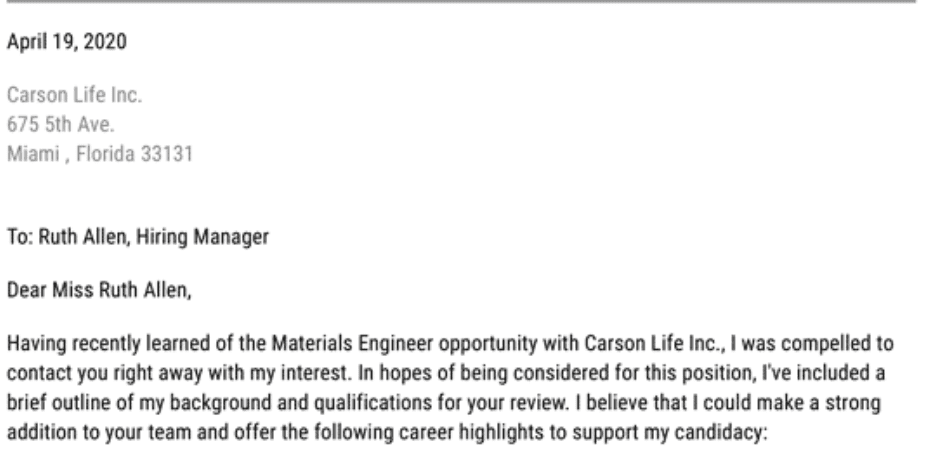 carta de presentación